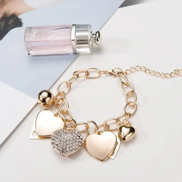 Gold Chain Link Bracelet - 7"+ 2" Extender 14K Gold Plated Love Locked Bracelets - Picture 3 of 5